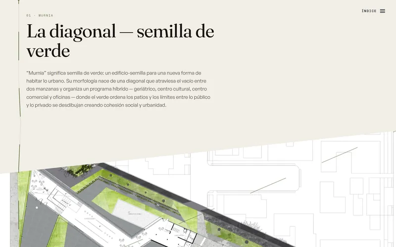 Uno de los proyectos del portfolio de Sol Ripa, con su texto y el plano