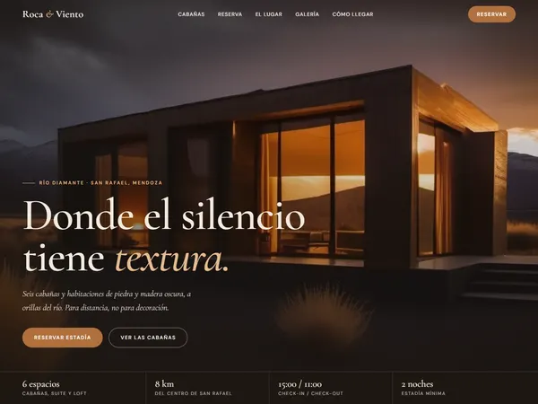 Demo de web para un hotel y cabañas: Roca & Viento