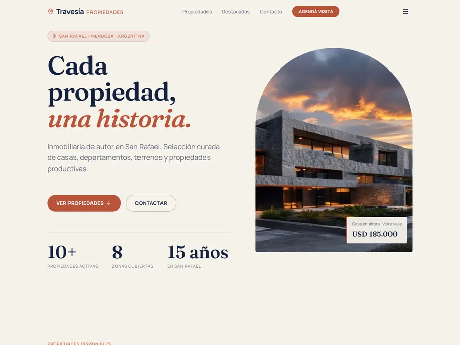 Demo de web para inmobiliaria (Travesía, marca inventada)